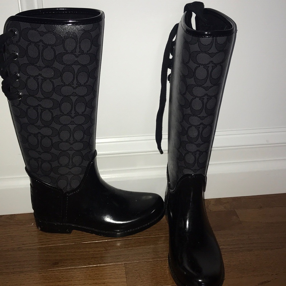 Coach Tristee Tall Rain boots, tie up in back. - Picture 2 of 7